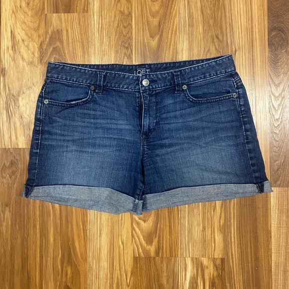 LOFT dark wash denim roll cuff shorts - Picture 1 of 7
